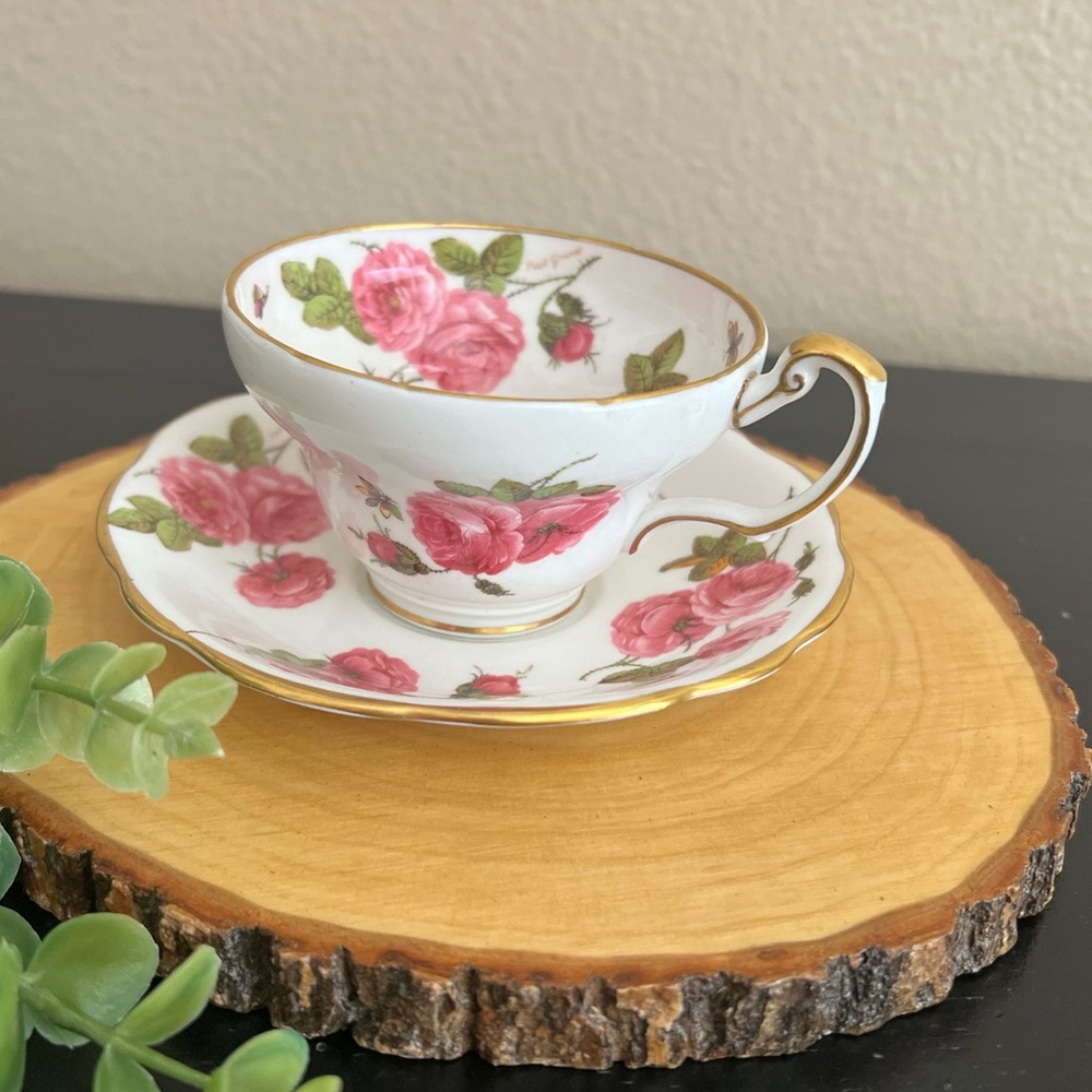 Vintage 1950’s Foley Bone China Century Rose Gold Trim Tea Cup & Saucer Set